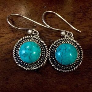BARSE Turquoise Sterling Silver Rope Braid Design Drop Earrings